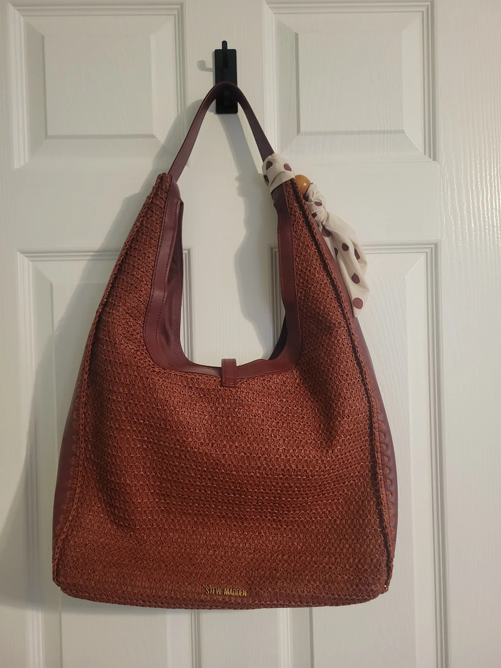 Steve Madden Brownish/red Woven Shoulder Bag with Scarf Accent